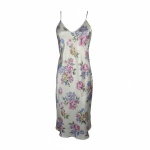 Dentelle Floral Slip Dress Women's Med Cream Pastel Midi 90s Cottagecore Vintage